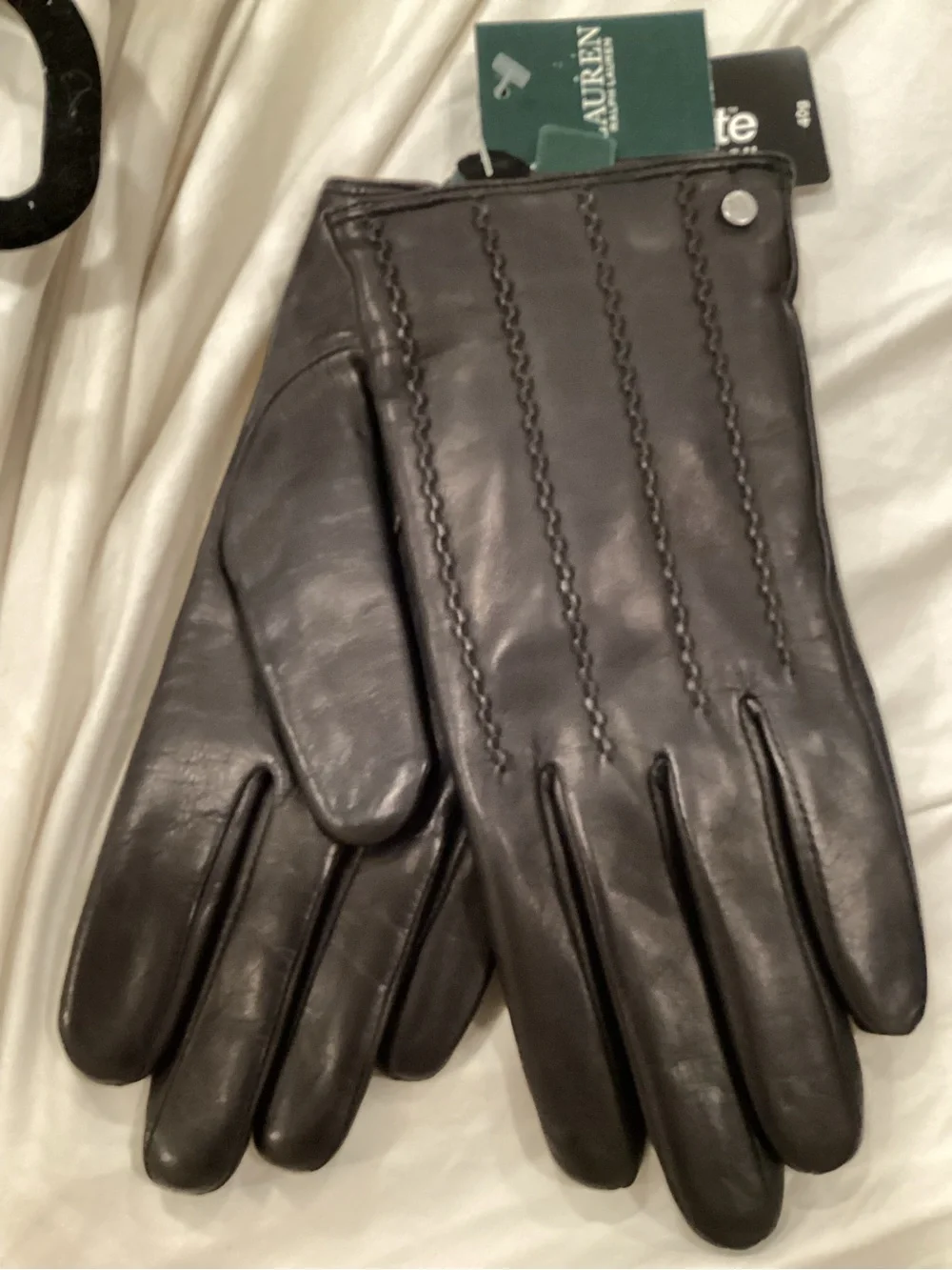 Lauren Ralph Lauren Black Leather Women's Gloves NWTS Large